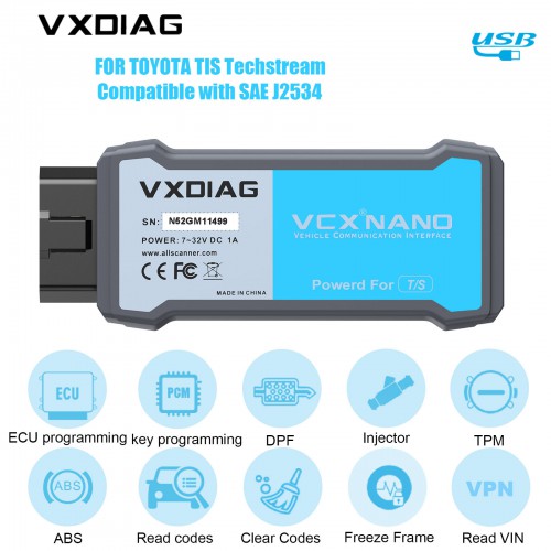 (Ship from US) VXDIAG VCX NANO for TOYOTA TIS Techstream V17.00.020 Compatible with SAE J2534 Free Shipping