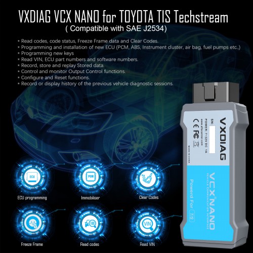 VXDIAG VCX NANO for TOYOTA TIS Techstream V18.00.008 Compatible with SAE J2534 Free Shipping