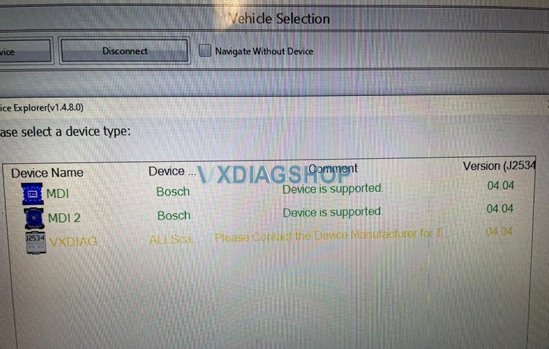 Vxdiag Device Selection 1