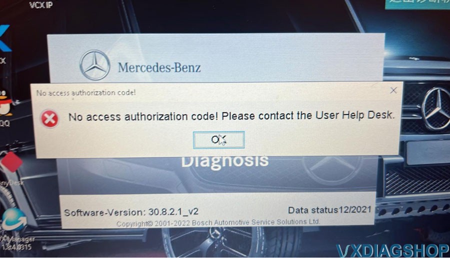 Solve VXDIAG Benz Xentry ‘No Access Authorization Code 1