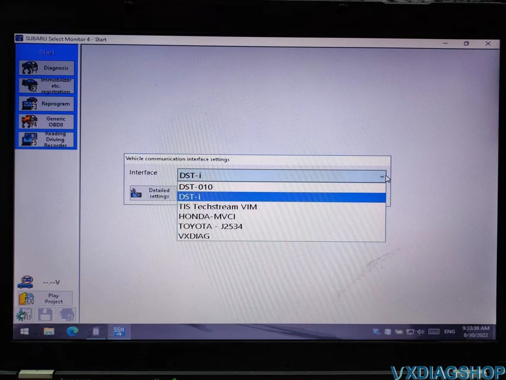 In SSM4, set up the interface as VXDIAG