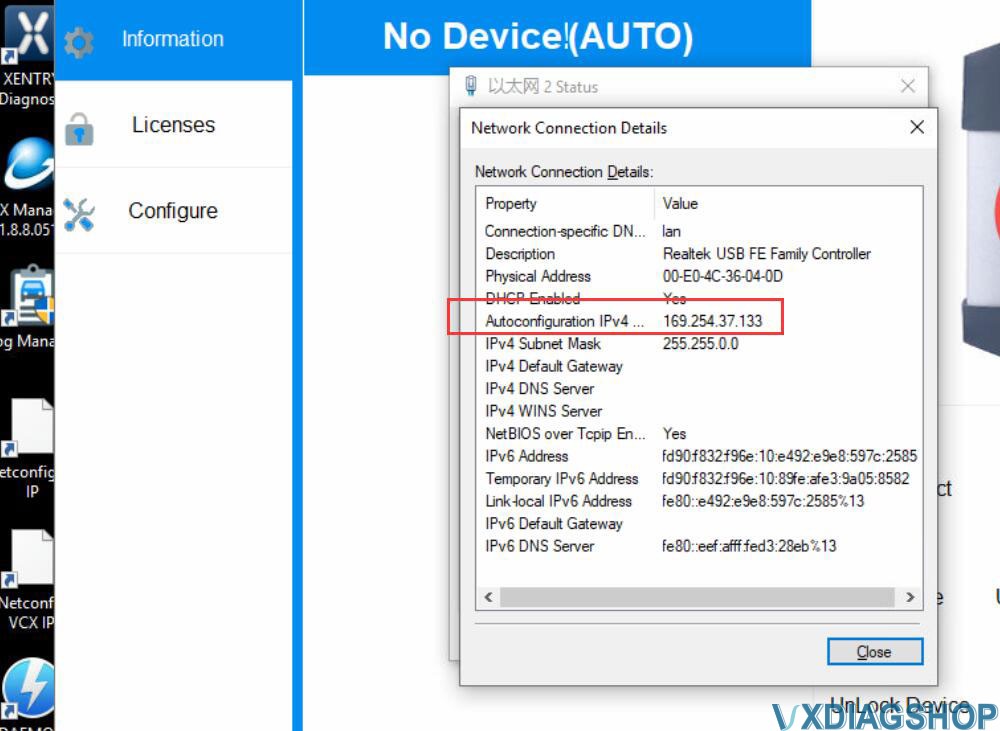 check vxdiag device ip address 1